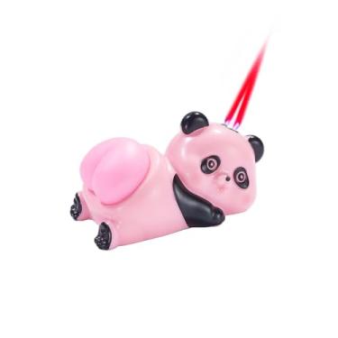 Imagem de Isqueiro de maçarico de butano Panda ajustável, recarregável, à prova de vento, para uso externo, interno, ótimos presentes para homens e mulheres (sem gás) (rosa)