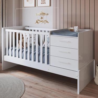 Imagem de Berço Multifuncional Beni 4 Em 1 Com 3 Gavetas Branco Brilho - Móveis Peroba