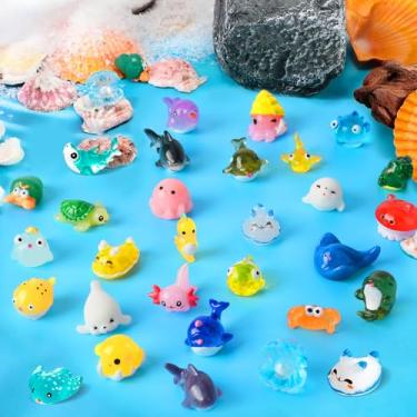 Imagem de 60 peças Miniatura Tema Oceano Mini Resina Animais do Oceano Mini Estatuetas Resina Axolotl de Resina para DIY Acessórios de Tanque de Peixes, Micro Paisagem Aquário (60)