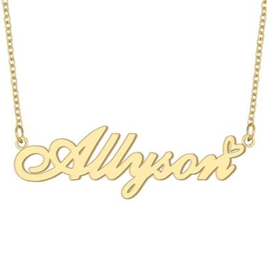 Imagem de Colar com nome personalizado, banhado a ouro 18 quilates, pingente de coração de amor fofo para mulheres e meninas, Metal, aço inoxidável