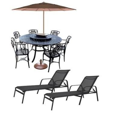 Imagem de Móveis Piscina Mesa Giratória 6 Cadeiras + 2 Espreguiçadeira Tela Slin