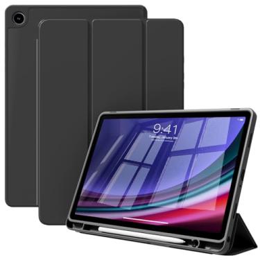 Imagem de KVTVOU Capa para Samsung Galaxy Tab A9 8,7 polegadas 2023 (SM-X110/X115/X117), capa inteligente fina e leve com suporte triplo com capa traseira de TPU macio para tablet Samsung Galaxy Tab A9, preta