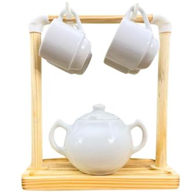 Imagem de Antilope Decor Porcelanas, Kit 4 Xicaras 80ml Açucareiro 250ml c/suporte -Branco