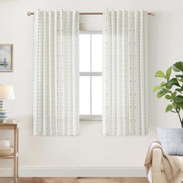 Imagem de Cortinas azuis bebê para dormitório de meninas, boho floral cottage core bluey cortinas para quarto de crianças 163 centímetros de comprimento