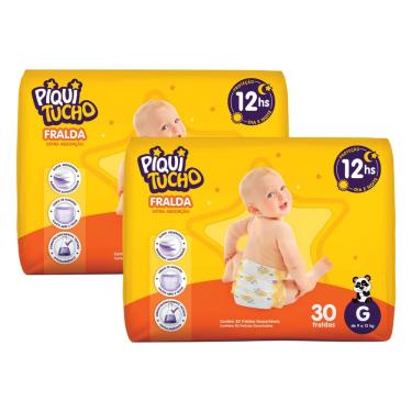 Imagem de Kit Com 2 Pacotes Fralda Infantil Piquitucho Mega Extra Absorção Diurna Noturna Barato
