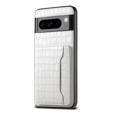 Imagem de HAOMRIYL Capa carteira para Google Pixel 10 Pro XL/10 Pro/10, com compartimento para cartão, função de suporte, capa de telefone de couro, textura de crocodilo, branca, 10
