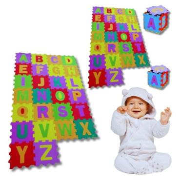 Imagem de Kit Com 2 Tatame infantil Tapetes EVA ABC 52 Peças Encaixáveis Educativo Antiderrapante Atóxico Brinquedo Pedagógico para Aprendizado Decoração e Diversão das Crianças