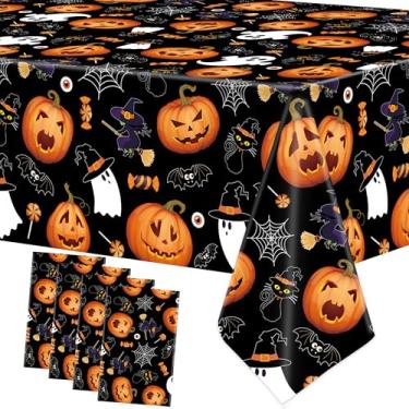 Imagem de Augisteen Pacote com 4 toalhas de mesa de plástico para Halloween, 137 x 274 cm, toalhas de mesa descartáveis de abóbora, fantasma, bruxas, Halloween, capas de mesa retangulares para casa, ambientes