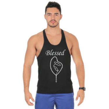 Imagem de Camiseta Regata Cavada Masculino Academia Treino Estampado Abençoado -