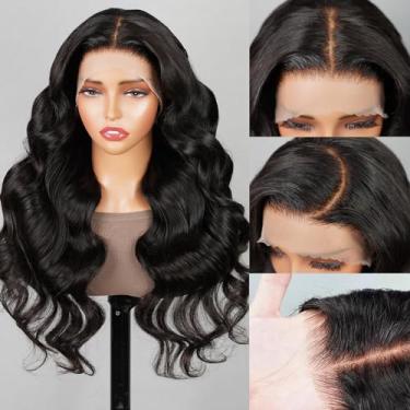 Imagem de MEGALOOK Peruca ondulada 12A atualizada 13 x 4 HD Lace Front Wigs cabelo humano pré-arrancado densidade 220% branqueada nós minúsculos peruca frontal de renda 66 cm preto natural