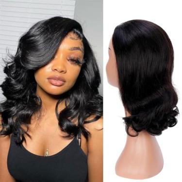 Imagem de Peruca Bob de 35,5 cm Cabelo Humano Ondulado 13x4 HD Transparente Lace Frontal Bob Perucas Parte Livre 180% Densidade Solto Ondulado Bob Peruca Lace Front Perucas de Cabelo Humano para Mulheres Negras