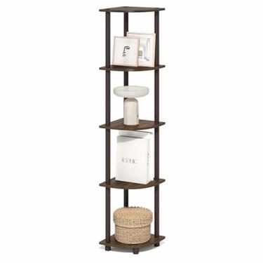Imagem de Furinno Turn-N-Tube Prateleira de canto de 5 camadas, estante de canto, prateleira de exibição para sala de estar, quarto, nogueira preta