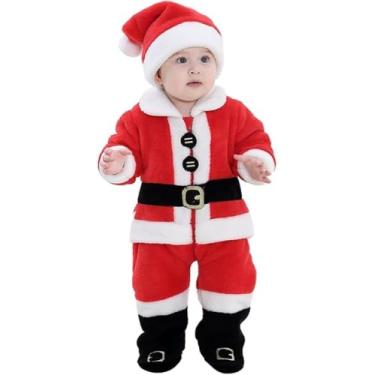 Imagem de Ayalinggo Fantasia de Papai Noel para recém-nascidos, roupa de Natal infantil, manga comprida, blusa de lã com chapéu, roupa de Natal (vermelho, 18 a 24 meses)