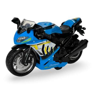 Imagem de Miniatura Moto Esportiva Corrida Metal C/Som E Fricção Brinquedo (Azul)
