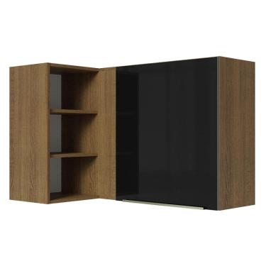Imagem de Armário Aéreo de Canto com Adega Acoplada Madesa Lux 1 Porta - Rustic/Preto