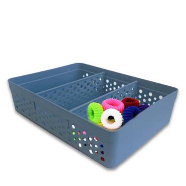 Imagem de Cesto Organizador Armário Gaveta 2 Divisórias GG Azul Blue - Usual Uti