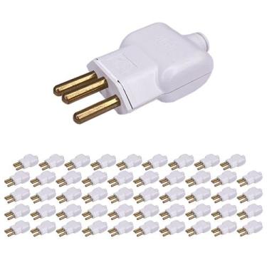 Imagem de Kit 50 Plug Macho 10A 2P+T 250V Pino Prensa Bipolar Ilumi, Branco