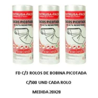 Imagem de Bobina Picotada 20x28 Fardo C/10 Rolos De 500 Sacos Cada - extrusa