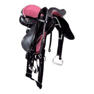 Imagem de Sela Australiana De Cabeça Preta Com Rosa Luxo Inox 16 Pol Original - 