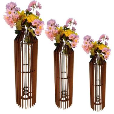 Imagem de Vaso de Chão Decorativo Grande MDF PENEDO - LENOBRE, Marrom, Kit com 3