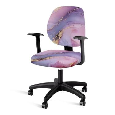 Imagem de Fiqyvagox Conjunto de 2 peças com estampa de mármore, rosa, violeta, capas elásticas para cadeiras de escritório, confortáveis, respiráveis, resistentes a arranhões, capas de cadeira de encosto alto