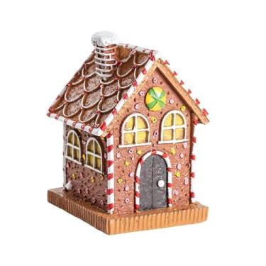 Imagem de IEUDNS Estatueta de casa de vila natalina, decoração de natal, pequena escultura de casa de gengibre em resina para festival, festa, prateleira, lareira,
