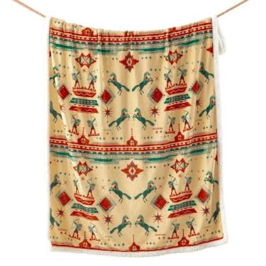 Imagem de Cobertor Indigo Hill by HiEnd Accents Arizona sherpa, diamantes geométricos, cavalos, arqueiros, estampa de estrelas, cobertor ocidental para acampamento ao ar livre, cobertor de lã de ovelha para