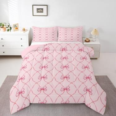 Imagem de Erosebridal Conjunto de edredom com laço rosa, Queen, feminino, laço com fita, borboleta, nó de borboleta, decoração de quarto, decoração de quarto, desenho geométrico, princesa, enchimento de edredom