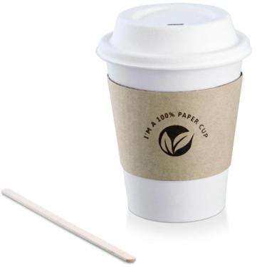 Imagem de Xícaras de café compostáveis KTOB de 12 onças (pacote de 100) com tamp