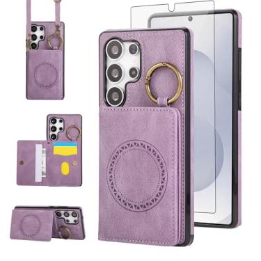 Imagem de Capa carteira compatível com Samsung Galaxy S24 Ultra 5G e protetor de tela, alça de ombro transversal, suporte para cartão, capa magnética para celular para S24Ultra S 24 24Ultra, mulheres, homens