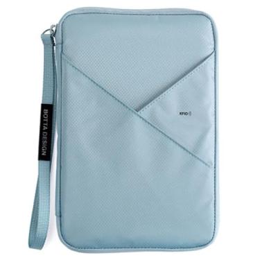 Imagem de wigmoa QQ-S Carteira organizadora de documentos e passaportes de viagem, 7 compartimentos para cartão, 3 bolsos para passaporte, suporte para dinheiro e bilhetes., Azul, cinza