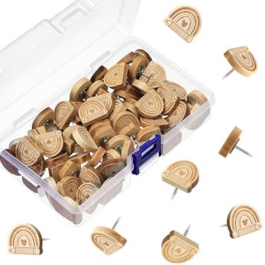 Imagem de Sawysine 80 peças de alfinetes de madeira, tachas de polegar decorativas para quadros de cortiça, floresta de montanha, decoração de sala de aula, mapa de fotos, calendário e projetos de artesanato de