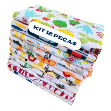 Imagem de Kit com 12 Panos De Prato ou de pia Felpudo Atoalhado Premium com Bain