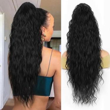 Imagem de Extensão de rabo de cavalo Rosooi com cordão longo encaracolado 66 cm 