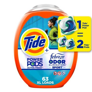 Imagem de Detergente para roupa Tide Power PODS com Febreze Sport 63 pacotes