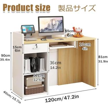 Imagem de Mesa De Escritório Pequena Mesa De Recepção Moderna Estação De Trabalho De Balcão De Caixa Mesa De Balcão Frontal Retangular Mesa De Escritório Comercia, Wood Color, 120cm/47.2in