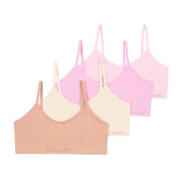 Imagem de TAHARI Pacote com 4 sutiãs sem costura para meninas, Rosa claro, chiclete, marfim, areia, P