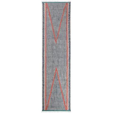Imagem de Kilim Runner 2,6 x 4 tapete de algodão azul e rosa padrão geométrico interior exterior grosso 0,5 cm feito à mão Boho superfície lavagem à mão algodão dhurrie tapetes flatweave para cozinha, cabeceira