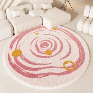 Imagem de Tapete de pelúcia grosso rosa para decoração de sala de estar, tapete redondo fofo para quarto, vestiário macio e fofo (120x120 cm/A)