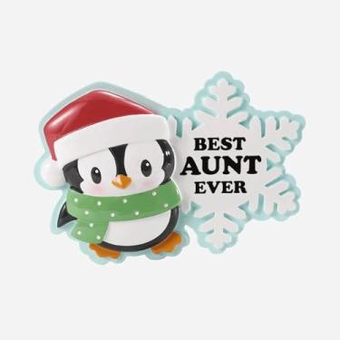 Imagem de Enfeite de Natal personalizado Best Aunt Ever, design de pinguim com chapéu de Papai Noel, íon de resina de 10 cm