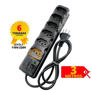 Imagem de Filtro de Linha Régua 3, 4, 5 e 6 Tomadas Cabo PP 3 Metros e 5 Metros 