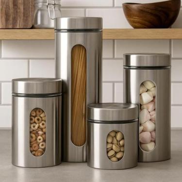 Imagem de Jogo 4 Potes Herméticos de Vidro com Visor Mimo Style Inox Organizador