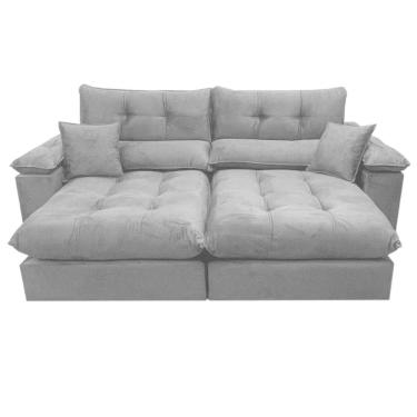 Imagem de Sofá Harissa com Molas Ensacadas 4 Lugares Retrátil e Reclinável 250cm Tecido Veludo Ferreira Neto Cor Cinza