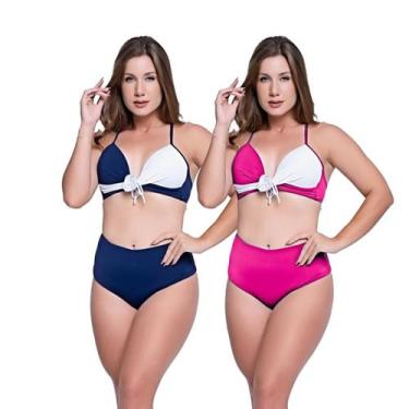 Imagem de Biquínis Feminino Kit 2 Peças Bicolor Chapa Barriga Cós Alto - HYPE MO
