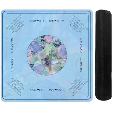 Imagem de Bgzdxhxyr Tapete Mahjong com regras, tapete de Mahjong antiderrapante de 80 cm x 80 cm para mesa com 4 peças de leitor de linha Mahjong e bolsa de transporte, tapete de mesa de jogo com redução de