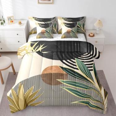 Imagem de Erosebridal Jogo de cama moderno de meados do século, conjunto de edredom King Botanical Minimalista, 7 peças, linha geométrica, vintage, arte em uma bolsa, moderno, simples, estético, conjunto com
