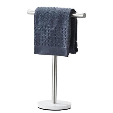 Imagem de Suporte de toalha de mão, toalheiro independente em forma de T para bancada de banheiro e cozinha com acabamento em níquel escovado e base de mármore
