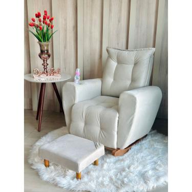 Imagem de Poltrona Cadeira de Amamentação Balanço e Puff Ternura BegeClaro