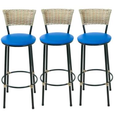 Imagem de Kit 3 banquetas alta cozinha balcão area casa - ESPAÇO JUNCO, AZUL
