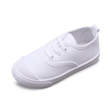 Imagem de HOVELL Tênis infantil de lona branco infantil clássico sem cadarço para meninas e meninos tênis de corrida casual, Branco/C, 9 Toddler